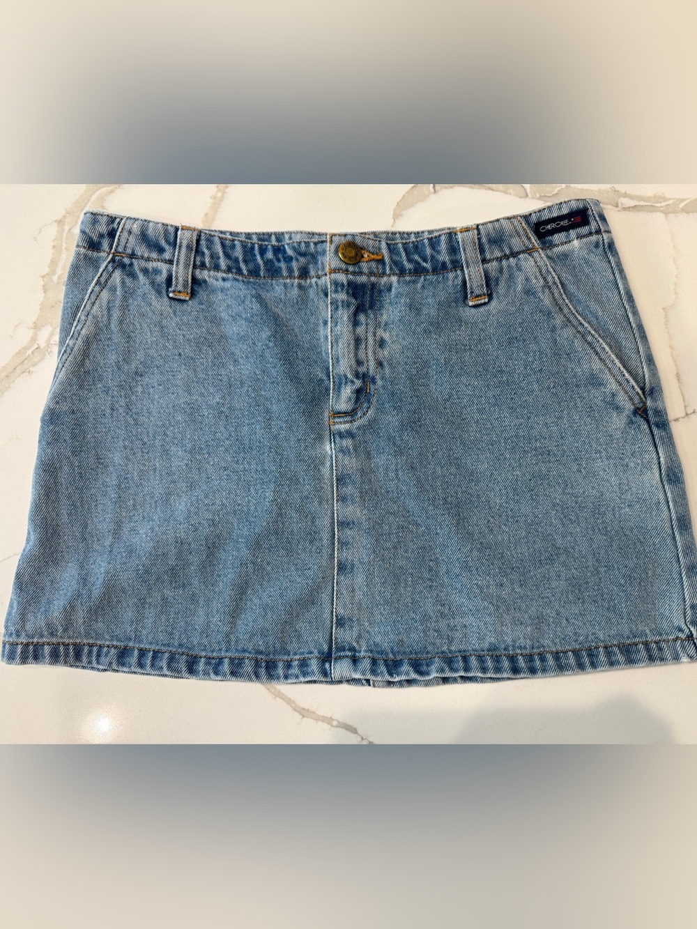 Vintage Cherokee USA Light Wash Denim Mini Skirt  Size 38 100% Cotton Y2K